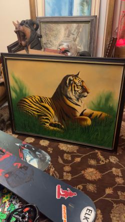 Beautiful XL Vintage original oil painting bengal tiger