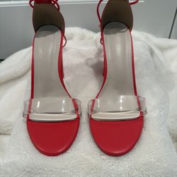 Red Ankle Tie Heels Size 8.5 $15