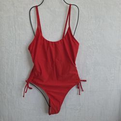 One Piece Bikini Rib Ruched  Red Swimsuit Women's Size Medium.