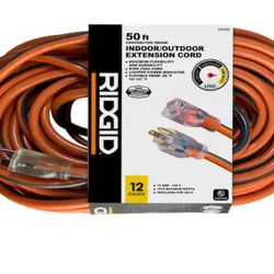 Rigid 50 ft. 12/3 Heavy Duty Indoor/Outdoor Extension Cord with Lighted End, Orange/Grey