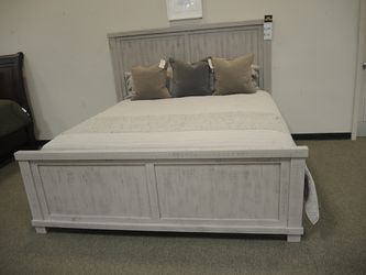 King Panel Bed - Distressed Whitewashed Gray | Headboard