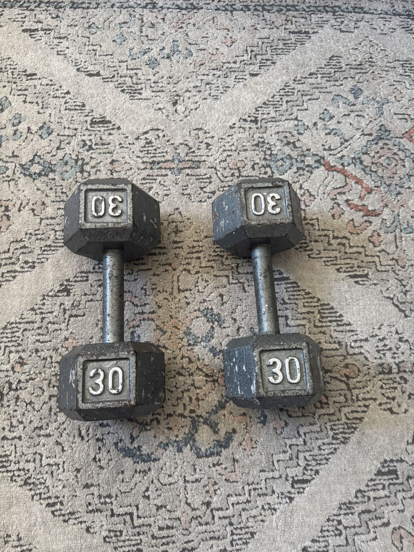 Pair of 30 lb Hex Dumbbells