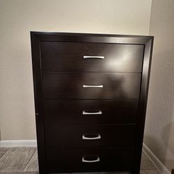 Sturdy 5-Drawer Tall Dresser - Espresso / Dark Brown Finish (48.5" H)