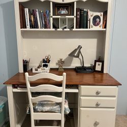 White Hutch Desk with Chair