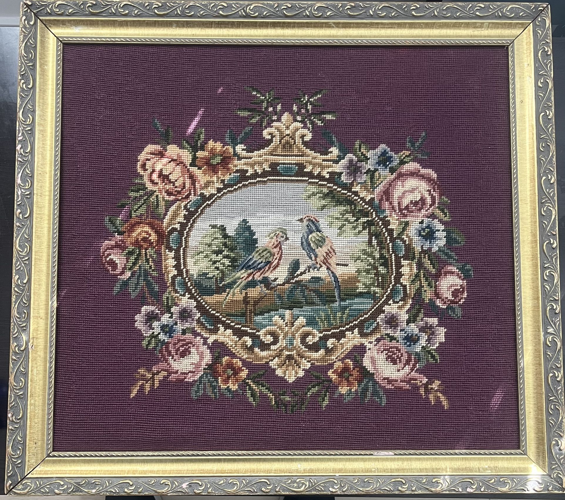 CUADRO ANTIGUO,ANTIQUE . Bordado A Mano.25x 23’