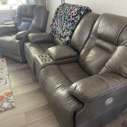 Power Reclining Leather Loveseat & Oversized Chair