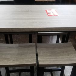 Grey Counter Height Table With 4 Stools