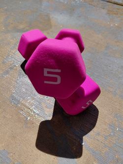 Pair of 5lb Pink Neoprene Dumbbells