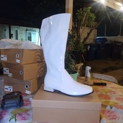 White Boot Low Heel 