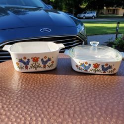 Vintage Country Festival Blue Bird Corning Ware Casserole Dishes 1975