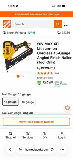 Dewalt 15 gauge finish nailer