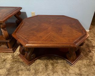 Selling wood coffee & 2 end table with drawers at the bottom