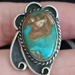 NATIVE STERLING SILVER 925- ROYSTON TURQUOISE RING- SZ6