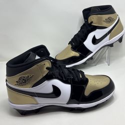 Nike Air Jordan 1 Mid TD Football Cleat Black Patent Gold Black Sz 16 FJ6805-701