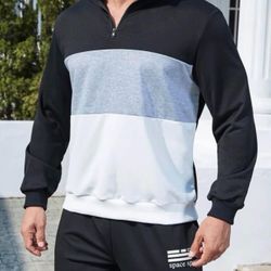Extended Sizes Men Color Block Zipper Sweatshirt