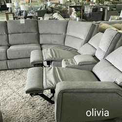Power reclining sectional with sleeper 