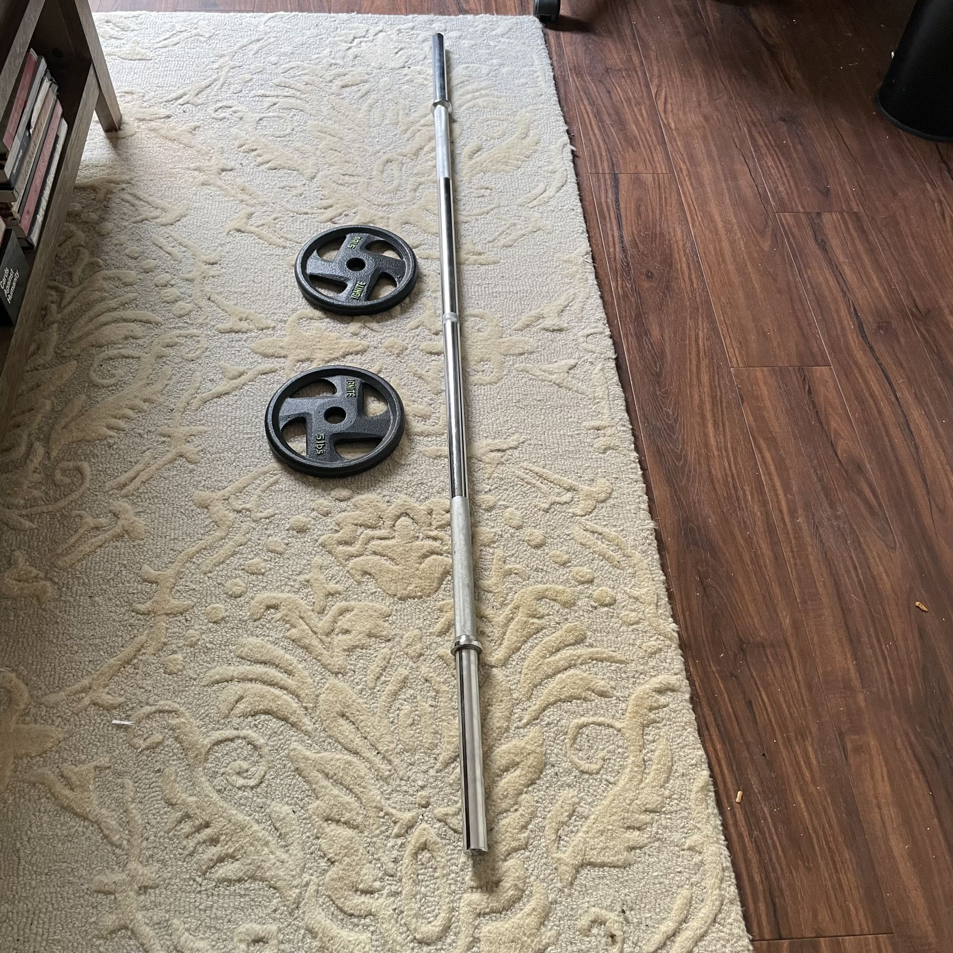 5 Ft Barbell And Two 5 Pound Plates 