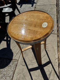 Oak wine barrel side table