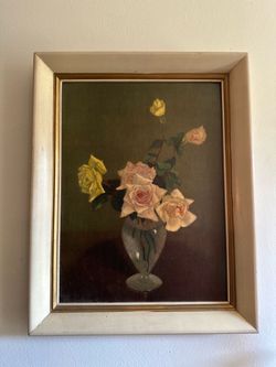 Vintage Floral Still Life Oil Painting Framed