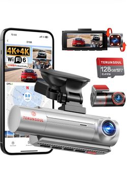 4K+4K+1080p 3 Channel Dash Cam, Free 128GB Card Included, WiFi6 Dash Camera for Cars with Built-in GPS, G-Sensor,