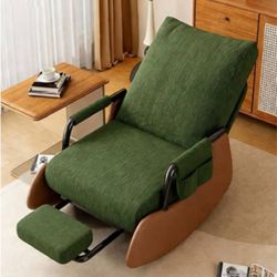 New Upholstered Gliding Rocking Chair with Adjustable Backrest & Extendable Pedal, Green