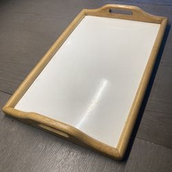 SERVING TRAYS - WHITE WITH NATURAL WOOD  TRIM - I  HAVE TWO  - $20. E A C H