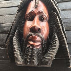 Wood Carved Cultural Man Face Decor