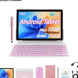 Crelander T40 10.01" Tablet PC 4G LTE 12GB(4+8gb Expand)RAM 512GB ROM 5G WIFI  Keyboard Mouse Stylus Protective Case Charging  Cable  PINK Color