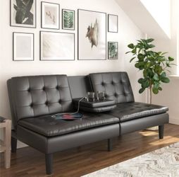 Upholstered faux leather futon