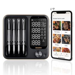 Wireless Meat Thermometer with 4 Probes, INKBIRD WiFi Meat Thermometer Digital Wireless for Rotisserie Grill Oven, Unlimited Range Dishwasher Waterpro