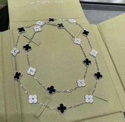 VCA Vintage Alhambra Clover 20 Motifs Diamond Onyx 18K White Gold-Plated Necklace
