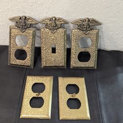 VINTAGE 1960s Hammered Metal EAGLE Outlet & Light SWITCH COVER PLATES lot of 5 
