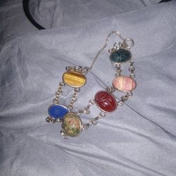 Vintage Scarab Bracelet Carved Stone.