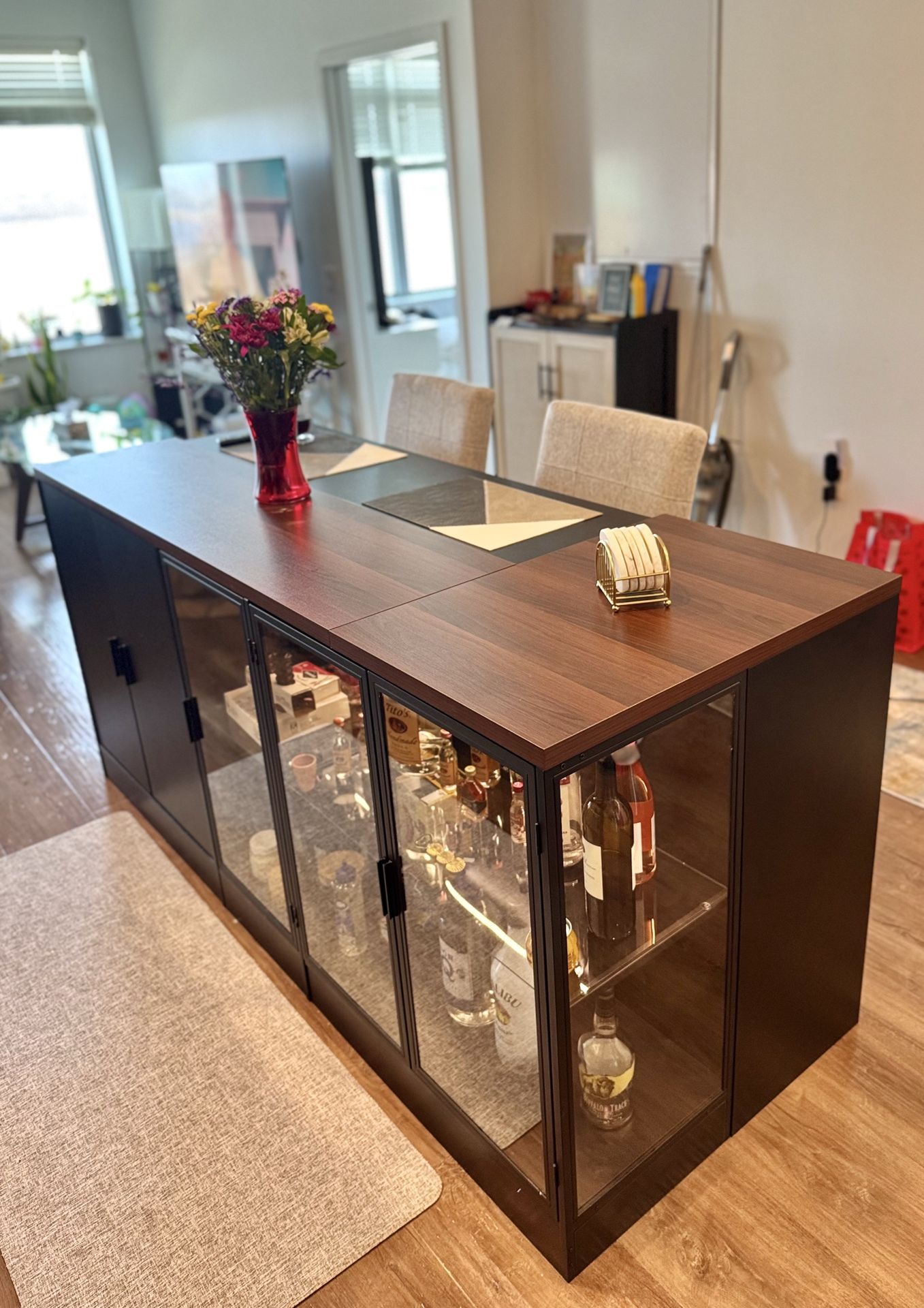 Modern 77.6"W Kitchen Island With Glass Door 3 Drawer Light Double Side By Gracie Oaks