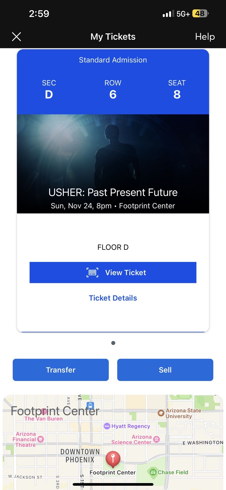 Usher Ticket Floor Seats