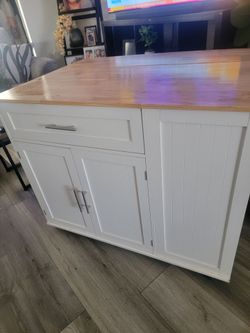 White Kitchen Island with Wood Top
