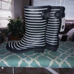 Black And White Rubber Boots 