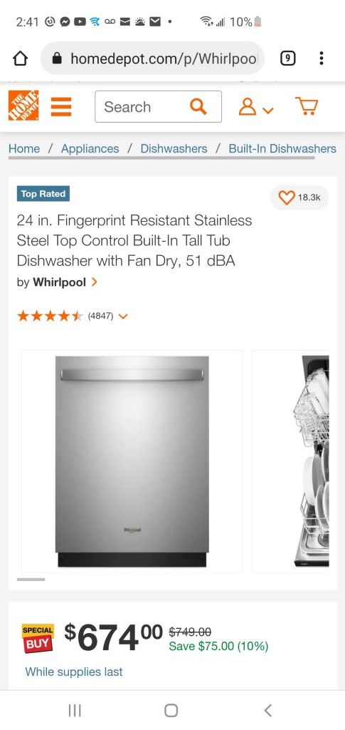 Brand New Whirlpool Dishwasher 