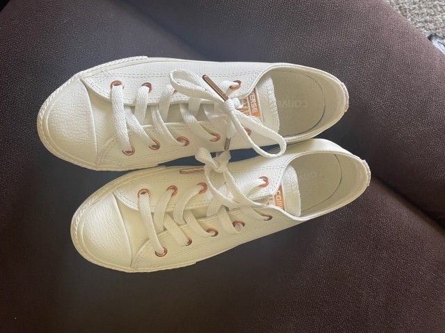 Ivory & Rose Gold Leather Converse 