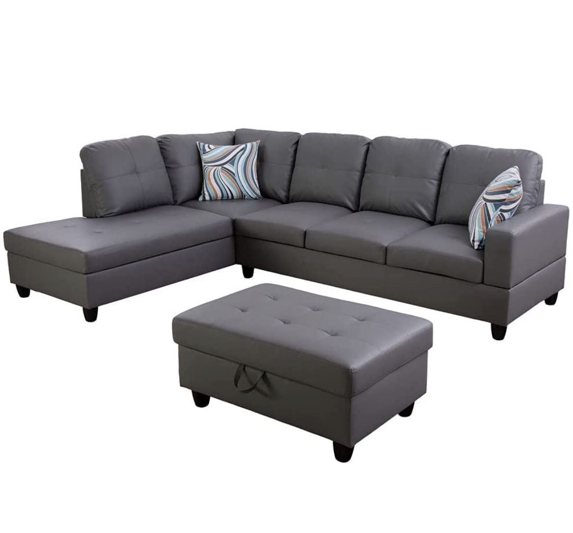 Sectional Couch with ottoman . Gray