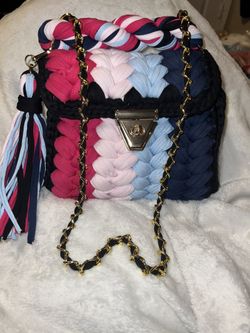 Hand woven multi color crochet shoulder bag