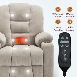 #433ab -Power Lift Recliner Chair for Elderly, with Massage, Heat, Dual USB Ports, Type-C Charging, Cup Holders - Beige