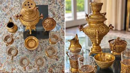 Antique/Vintage Persian Brass Samovar & Tea Service – Complete