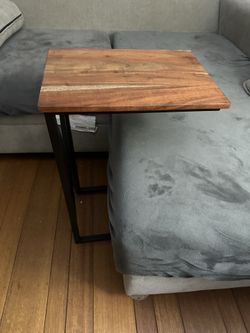 Wood and Metal C-Shaped Side Table for Couch