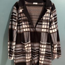 Autumn Skye 2x Plaid Long Line Knit sweater Coat Style Cardigan Duster Jacket