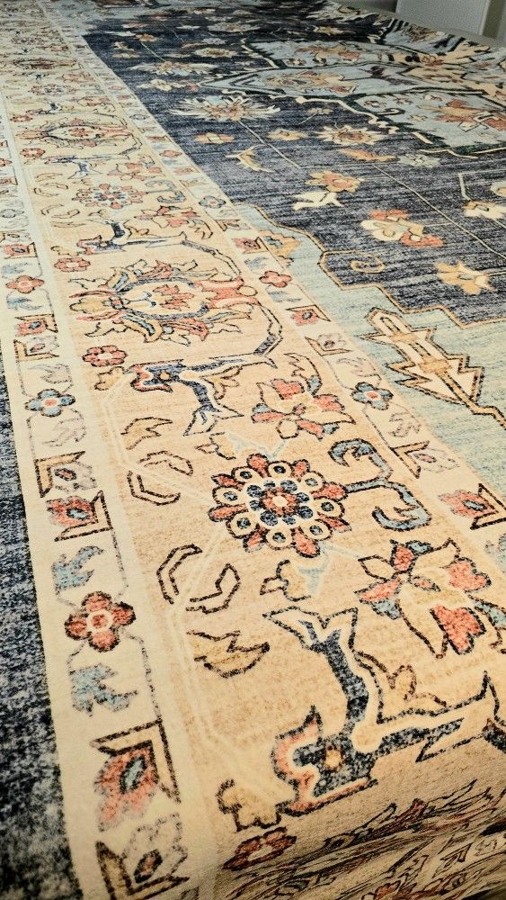10x14 Topruug Rug,Stain Resistant Non-Shedding,Washable,Foldable,Floral Distressed,Blue/Teal/Orange