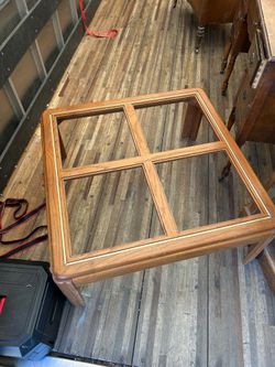 Solid Wood Coffee Table with Glass Center