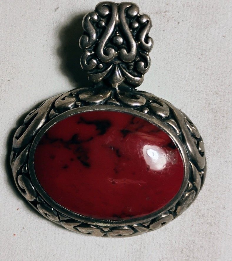 Silver Locket With Red Stone. .925