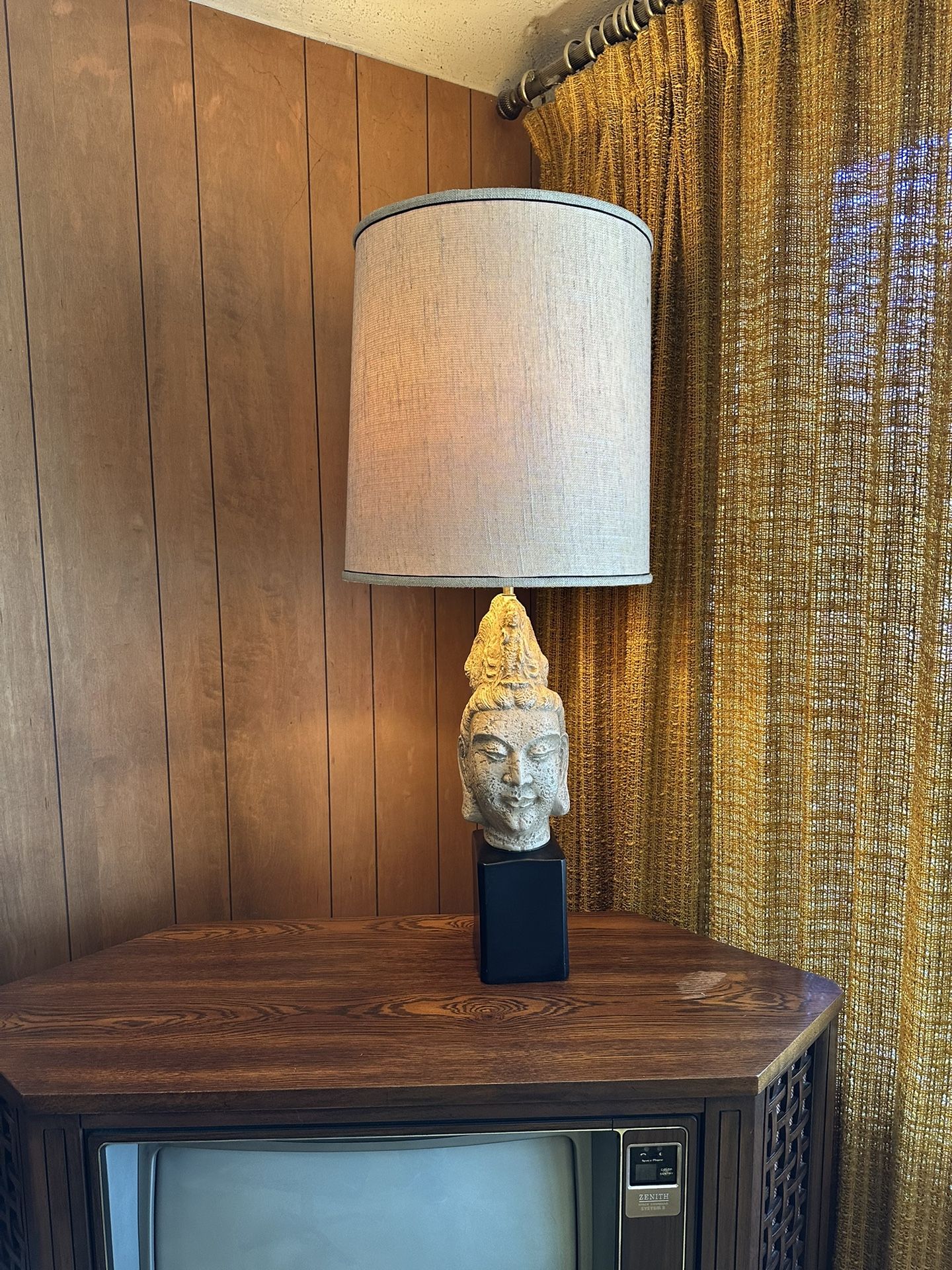 Mid Century Buddha Head Table Lamp by James Mont, Guanyin, Chinoiserie, 1950s