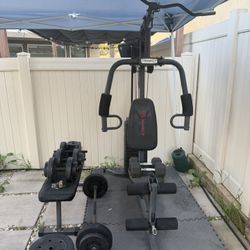 Marcy Home Gym + Bench + Weights Set — Heavy Duty (Well Used, Some Rust)